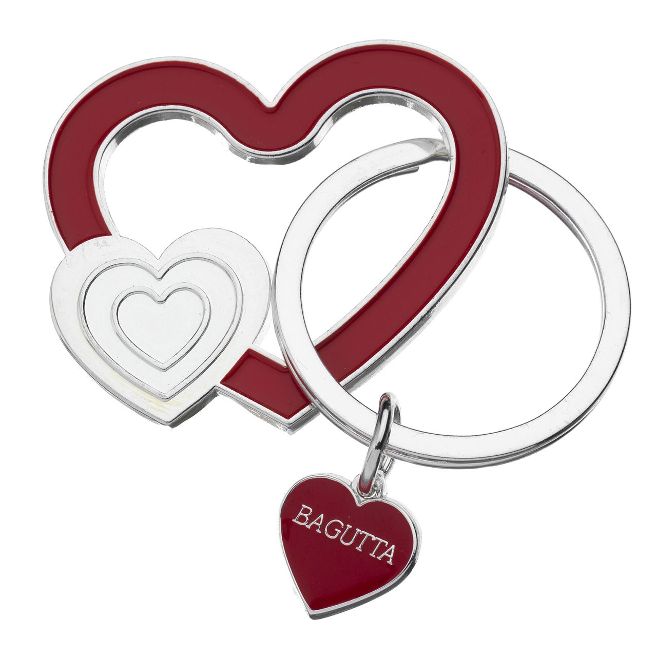 PORTACHIAVI SILVER PLATED CUORE SMALTATO ROSSO E CUORE